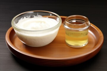 Obraz na płótnie Canvas bowl of cream of tartar with vinegar bottle