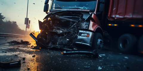 Naklejka premium Dramatic scene of a truck crash.