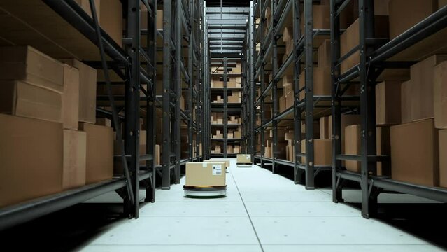 Autonomous Robot Transportation In Warehouses. Warehouse Automation Concept
