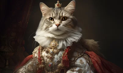 Fotobehang Whimsical image of a cat in royal attire. © smth.design
