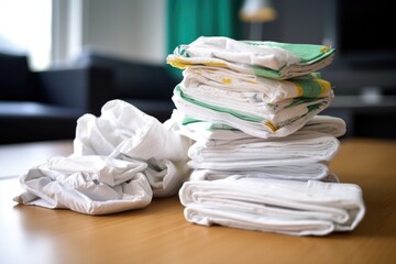 Fototapeta na wymiar pile of disposable diapers next to reusable diapers