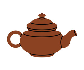 Aromatic Tea Brewing with Hot Drink in Brown Ceramic Teapot with Spout and Handle Vector Illustration