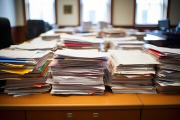 stacks of removal proceeding files on a desk