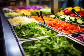 Fotobehang a close-up of a salad bar with vibrant, fresh vegetables © Alfazet Chronicles
