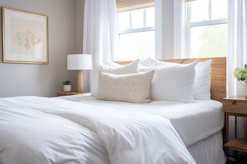 Fototapeta premium simple bedroom with white linens and pillows