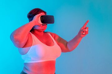 Woman with overweight and VR headset