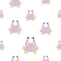 Colorful seamless pattern with funny crabs on white background