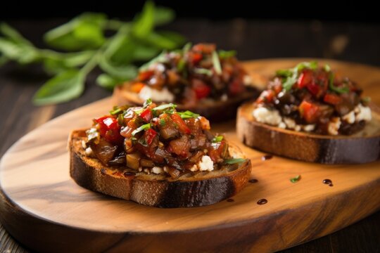 image of toasted bruschetta with goat cheese and grilled eggplant