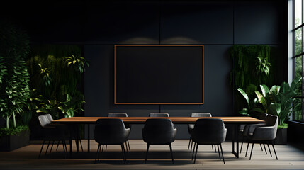 Modern conference room interior with blank blackboard mockup