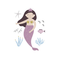 Vector illustration, frame art with a beautiful mermaid character