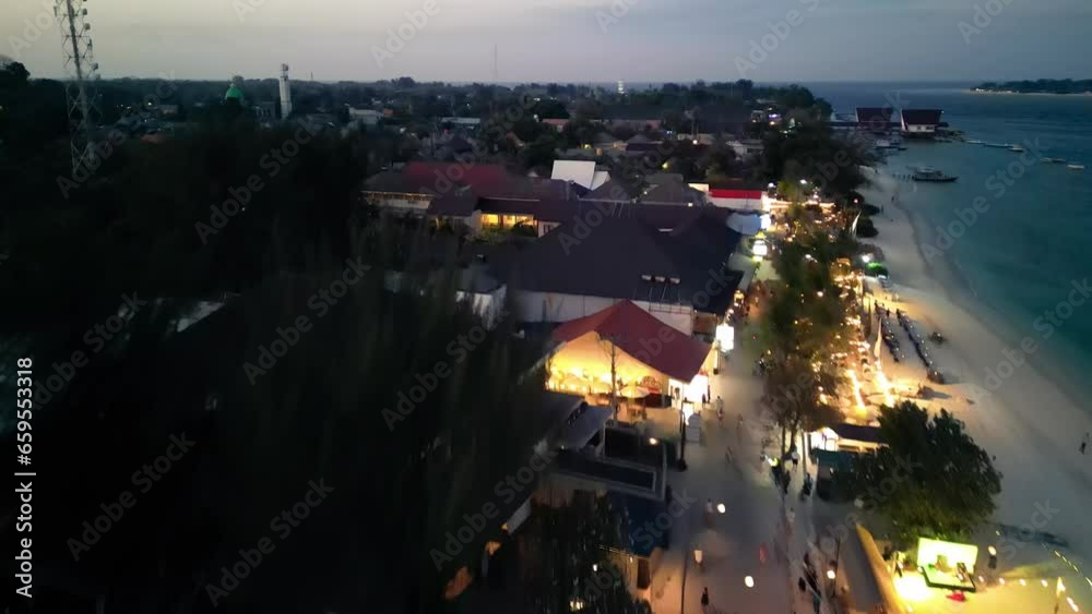 Sticker night aerial view of gili trawangan, lombok