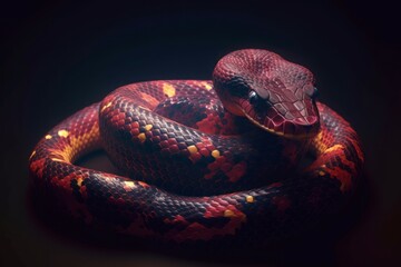 Bright red snake. Coral portrait. Generate Ai