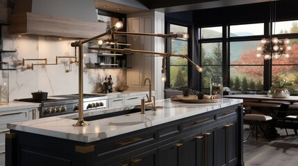 A culinary expert's kitchen featuring a pot filler faucet and high-end culinary tools.