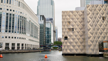 Street scape of the Canary Wharf district in London, United Kingdom