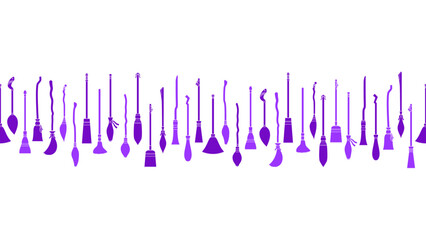 Set of different border seamless witch brooms element isolated vector design