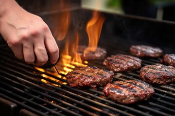 hand grilling patties for burgers on bbq grill