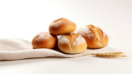 Wheat bread on a white background. Freshly baked bread rolls on a white background. Home baking concept.