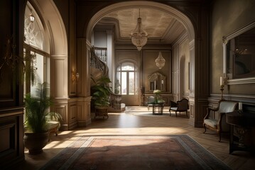 Arch indoor lights. Stone art. Generate Ai