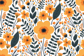 Seamless pattern with hand drawn florals.  - 659554953