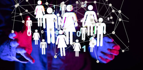 Abstract technology group and data 3d