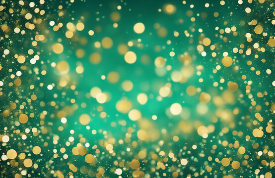 Teal green and gold abstract glitter bokeh background. Holiday texture confetti celebration wallpaper
