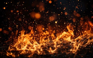 Fototapeta na wymiar Detail of fire sparks isolated on black background
