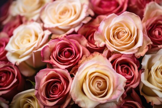 detailed photograph of a lavish bouquet of roses