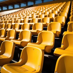 yellow tribunes. seats of tribune on sport stadium. empty outdoor arena