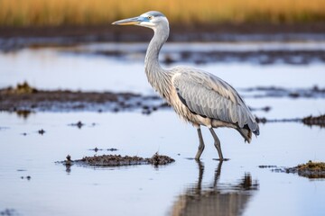 Fototapeta premium a heron standing motionless in shallow water