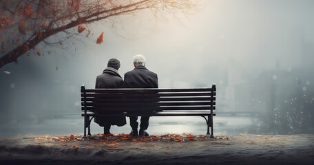 two old people sitting on a park bench