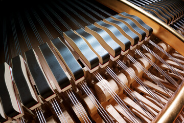 A detailed view of grand piano hammers. Perfect for musicians and music lovers