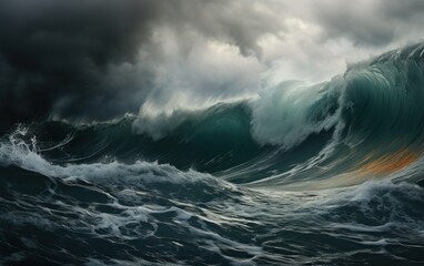 sea wave during storm in atlantic ocean - obrazy, fototapety, plakaty