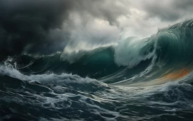 Poster Im Rahmen sea wave during storm in atlantic ocean © Tisha