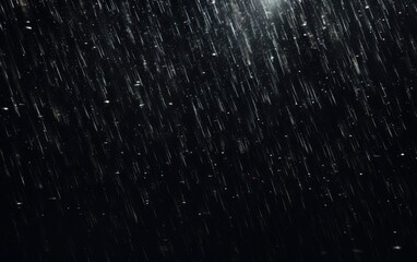 Falling raindrops footage animation in slow motion on dark black background with fog