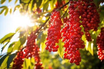 ripe berries on a lush bush under sunlight