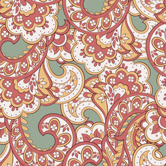 Paisley Floral oriental ethnic Pattern. Seamless Vector Ornament. Ornamental motifs of the Indian fabric patterns.
