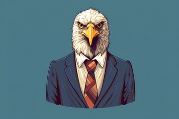 business man with eagle head cartoon illustration - obrazy, fototapety, plakaty
