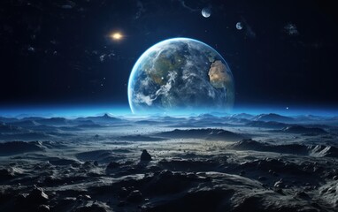 blue earth seen from the moon surface