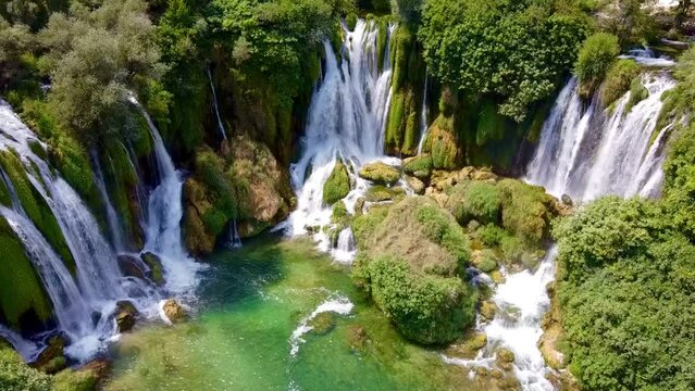 Beatiful Waterfalls in Bosnia Herzegowina flown over with drone 