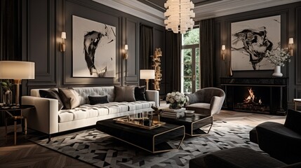 Chic Living Room Boasting a Blend of Textures and Elegant Statement Pieces.