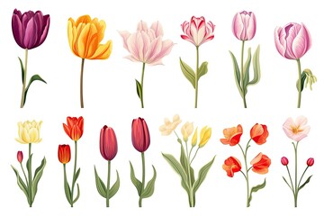 set of spring flowers in watercolor design illustration