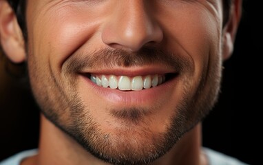 Fototapeta premium close up of big smile, white smile, beautiful teeth, man model, white background.