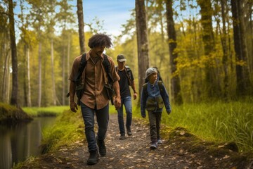 Obraz na płótnie Canvas family walking in forest