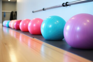 stability balls in a row, ready for a core workout