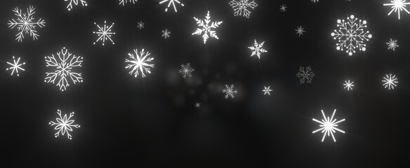 Fototapeta na wymiar Snowflakes - With Realistic Snowflakes Overlay On Light Silver Backdrop. Xmas Holidays