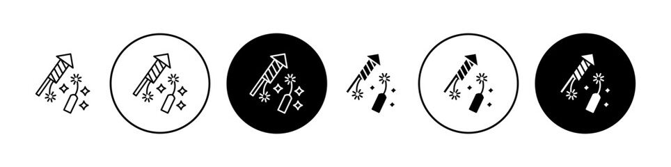 Explosive firecracker Vector Icon Set. Christmas cracker and rocket symbol in black filled and outlined style.