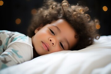 mixed race baby boy sleeping on bed