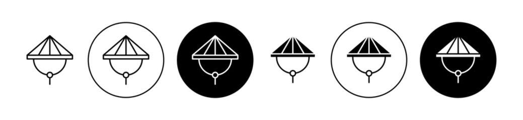 Chinese bamboo hat icon set. Vietnamese conical cap icon in black color. - obrazy, fototapety, plakaty