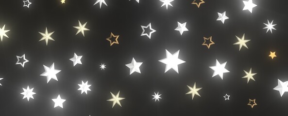 XMAS stars background, sparkle lights confetti falling. magic shining Flying christmas stars on night
