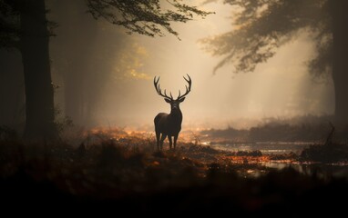 deer stag silhouette in the mist
